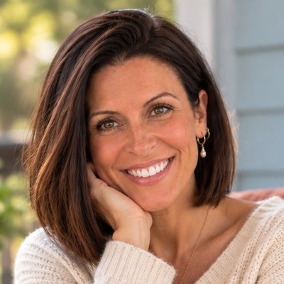 Portrait of the Sundrop Beginnings founder smiling, resting her chin on her hand