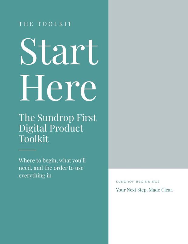 The Start Here guide cover from The Sundrop First Digital Product Toolkit