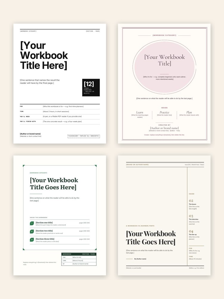 Cover pages from four of the ten 48-page library designs