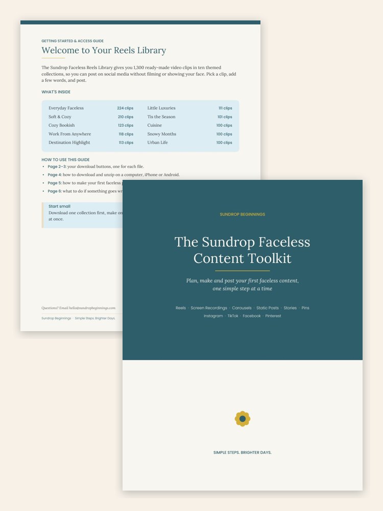 The Reels Library guide and the Faceless Content Toolkit cover together