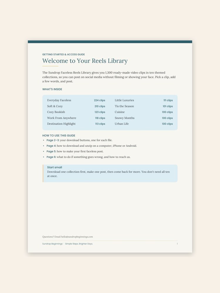 The first page of the Reels Library Getting Started and Access Guide
