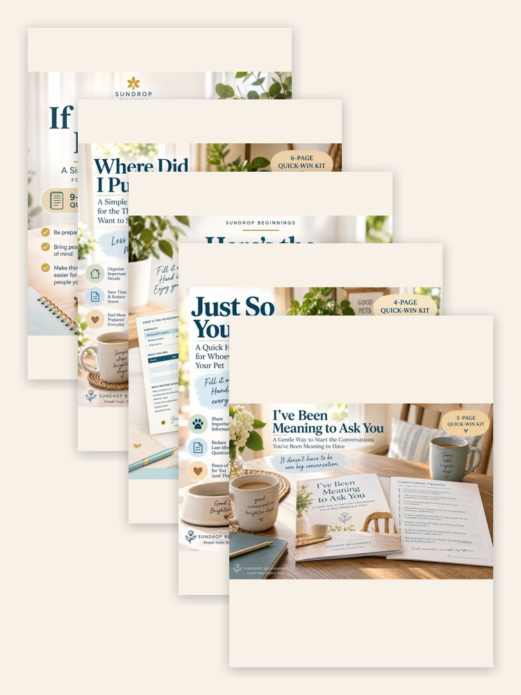 Covers of the five handoff sheets in the kit