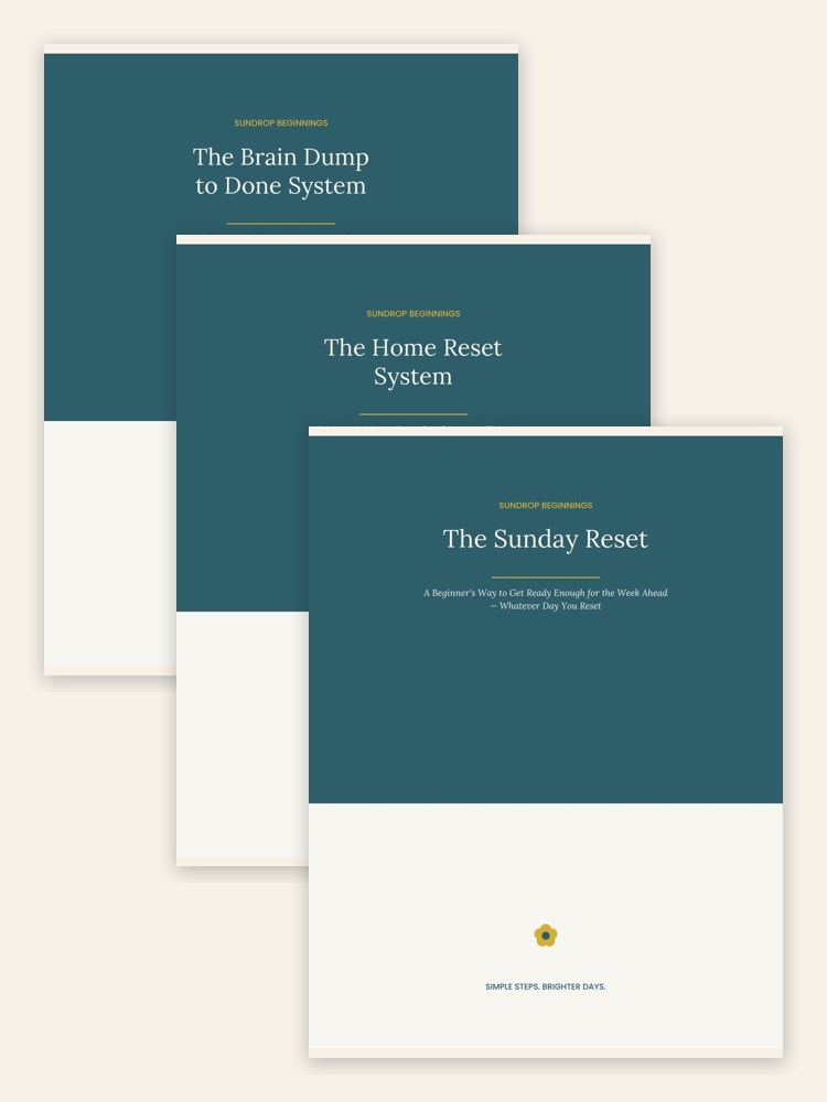 Covers of the three planners in the kit: The Brain Dump to Done System, The Home Reset System and The Sunday Reset